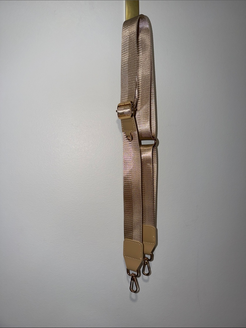 Beige Gold Tone Grosgrain Adjustable Wide Purse Bag Strap
